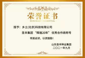 圣丰集团优秀合作商称号